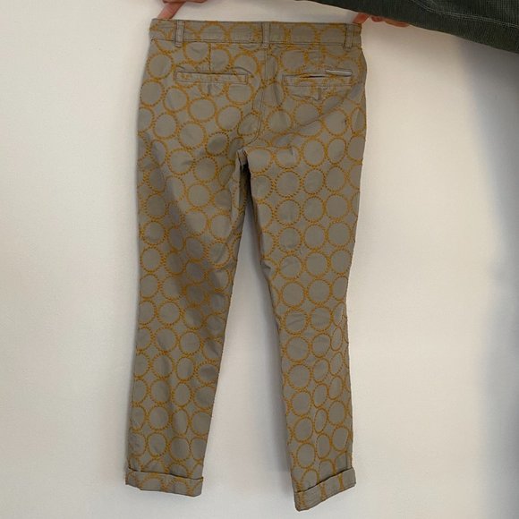 Anthropologie Chino Relaxed Embroidered Circles Khaki Pant 25P - Picture 3 of 3